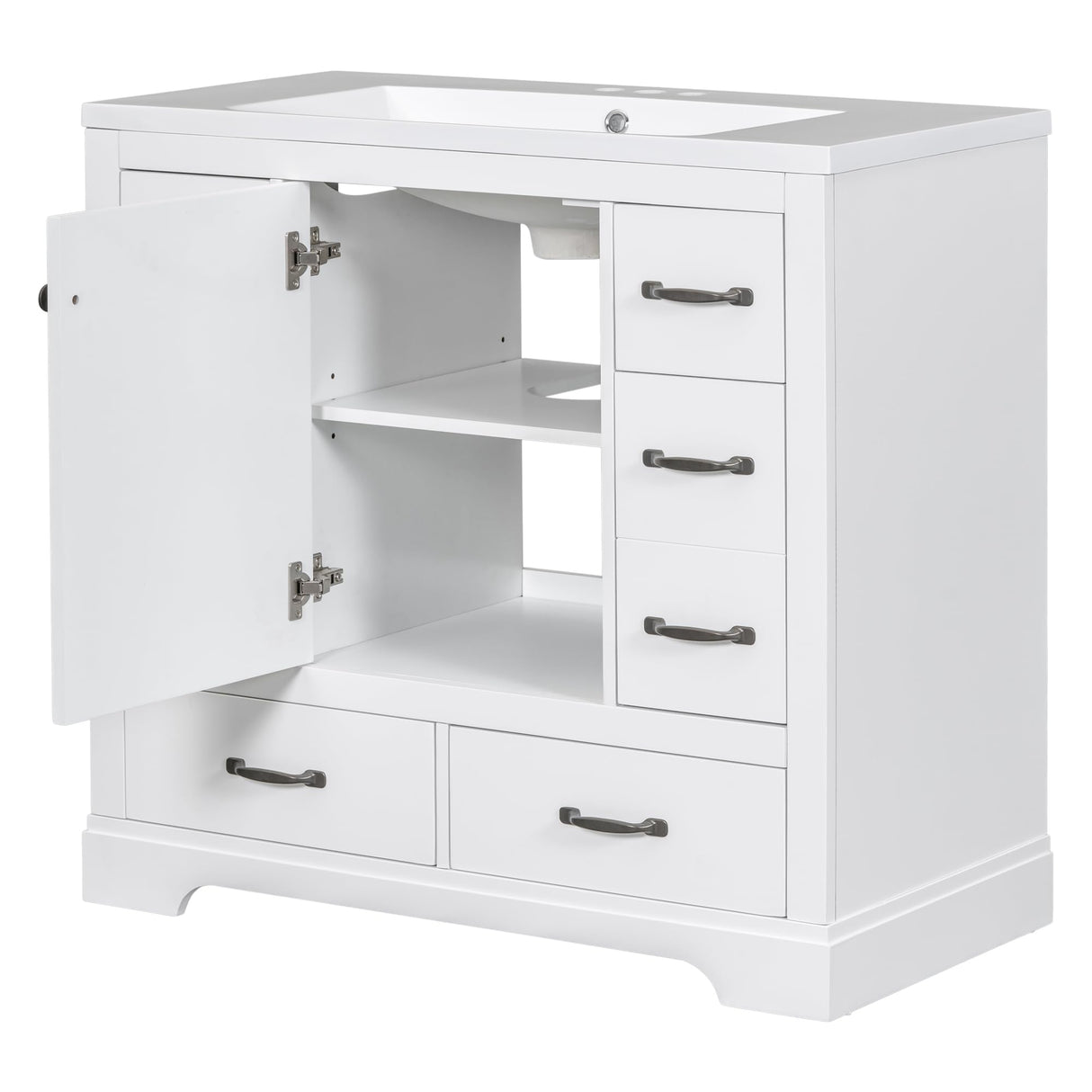 36" Bathroom Vanity with Sink, Harper & Bright Designs Free Standing Single Basin Vanity Set with 6 Drawers & One Cabinet with Adjustable Shelf, Bathroom Cabinet with Ceramic Basin for Bathroom, White Harper & Bright Designs
