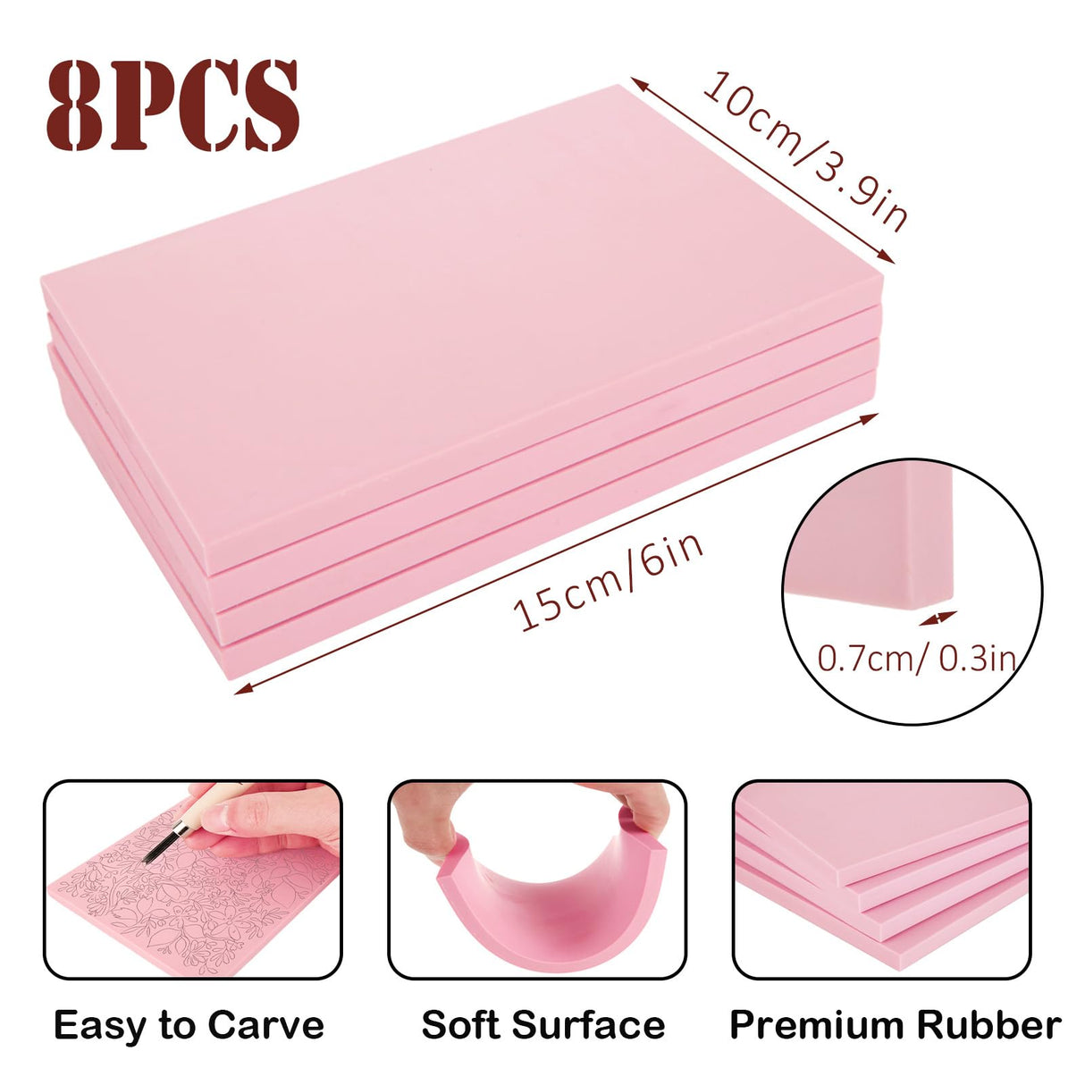 FVIEXE 8PCS 4x6 Inch Linoleum Carving Blocks for Printmaking, Rubber Linocut Block Stamp Making Kit with Wood Carving Tools and Rubber Brayer Roller, Soft Stamp Carving Kit for DIY Crafts FVIEXE