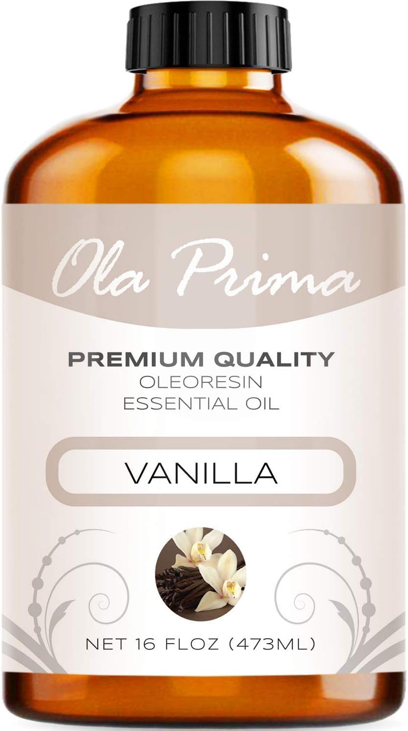 Ola Prima Vanilla Essential Oil 16oz – Therapeutic Grade Big Bottle for Aromatherapy, Diffuser & Candle Making, Vanilla Candle Scent - Essential Oils Ola Prima