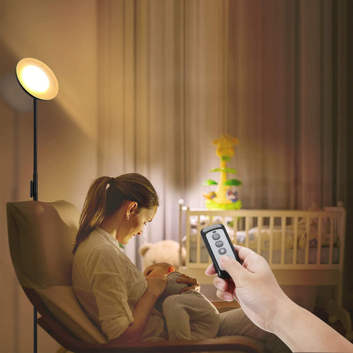 JOOFO Floor Lamp,30W/2400LM Sky LED Modern Torchiere 3 Color Temperatures Super Bright-Tall Standing Pole Light with Remote & Touch Control for Living Room,Bed Room,Office (Black) JOOFO
