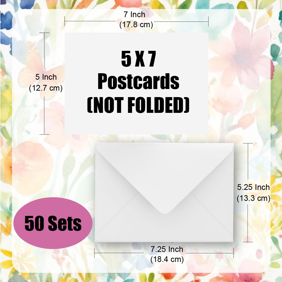 Blank Watercolor Cards with Envelopes 5x7" NOT FOLDED, 50 Packs Watercolor Postcards and Envelopes to Paint, 300GSM 100% Cotton Plain Watercolor Cardstock for Cards Making Christmas Invitation ANSSDO