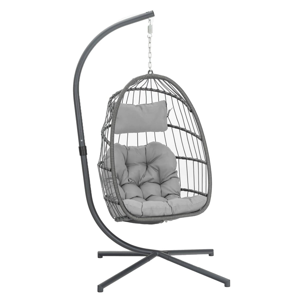 Yechen Egg Swing Chair with Stand, Rattan Wicker Hanging Egg Chair for Indoor Outdoor Bedroom Patio Hanging Basket Chair Hammock Chair with Aluminum Steel Frame, UV Resistant Cushion 350lbs Capacity Yechen