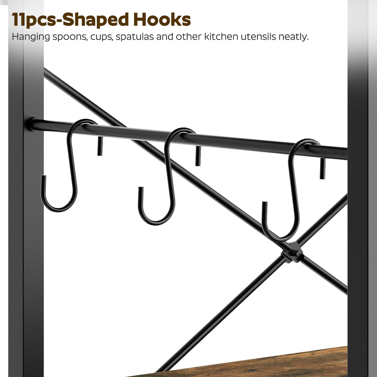 YATINEY Bakers Rack with Power Outlets and Led Lights, 4-Tier Microwave Stand, Coffee Bar Station, Kitchen Storage Shelf, Kitchen Spice Rack with S-Shaped Hooks, for Pots and Pans, Rustic Brown HB20BR YATINEY