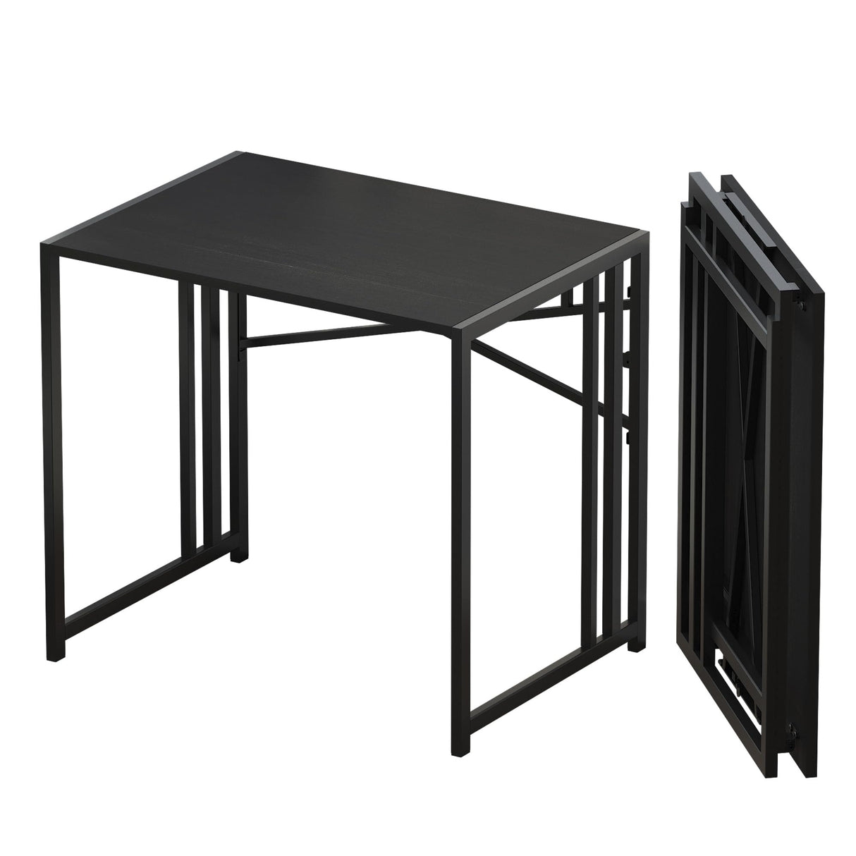 Lutown-Teen Small Folding Computer Desk 32 inch, Writing Gaming Computer Desk for Small Spaces, No Assembly Required Small Office Desk, Black Lutown-Teen