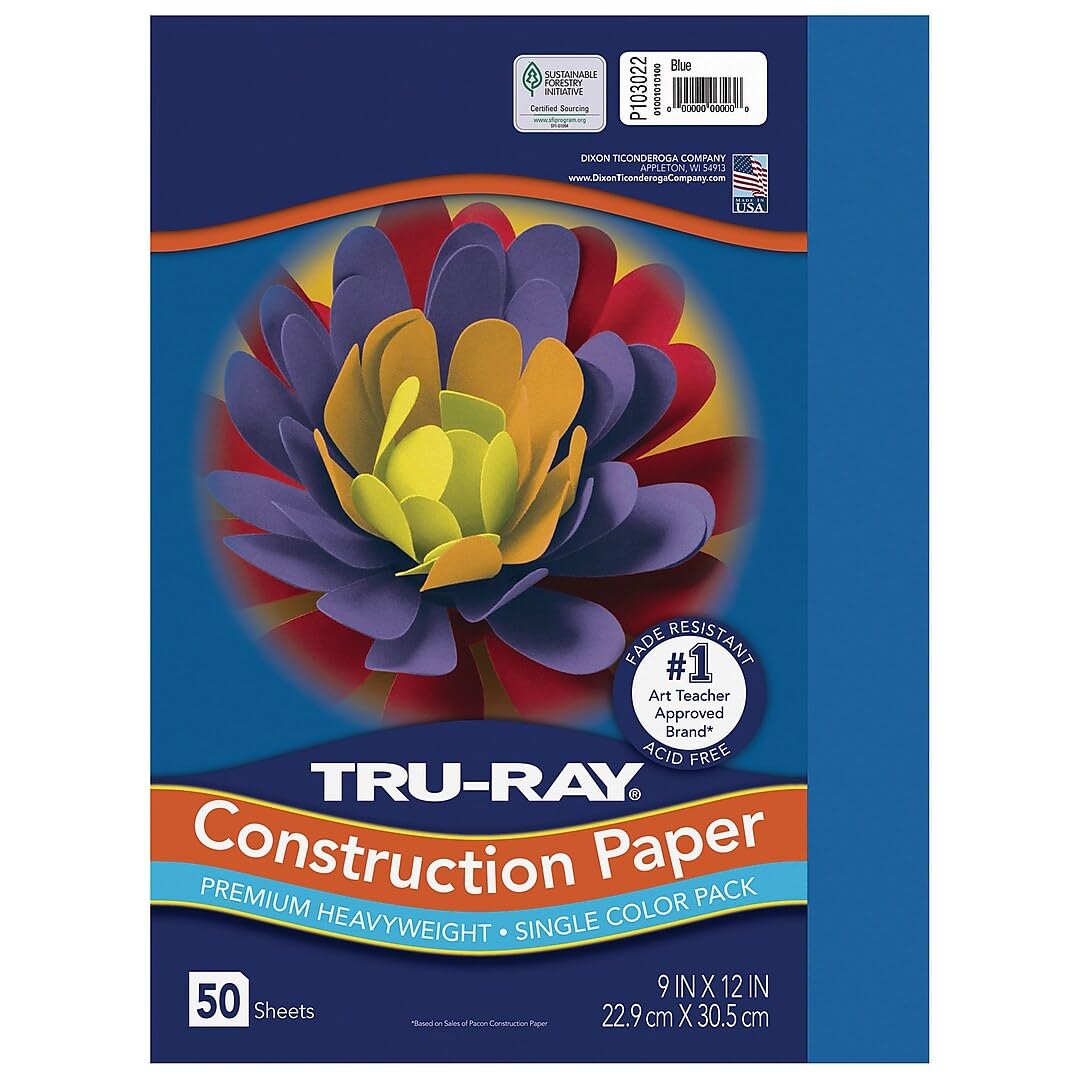 Pacon 103022 Tru-Ray Construction Paper, 76 lbs., 9 x 12, Blue, 50 Sheets/Pack Tru-Ray
