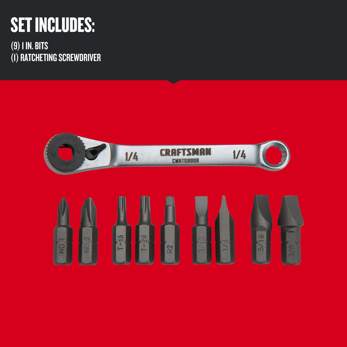CRAFTSMAN Screwdriver Set, Ratcheting Offset, Multi-Bit, 10 Piece (CMHT68008) CRAFTSMAN