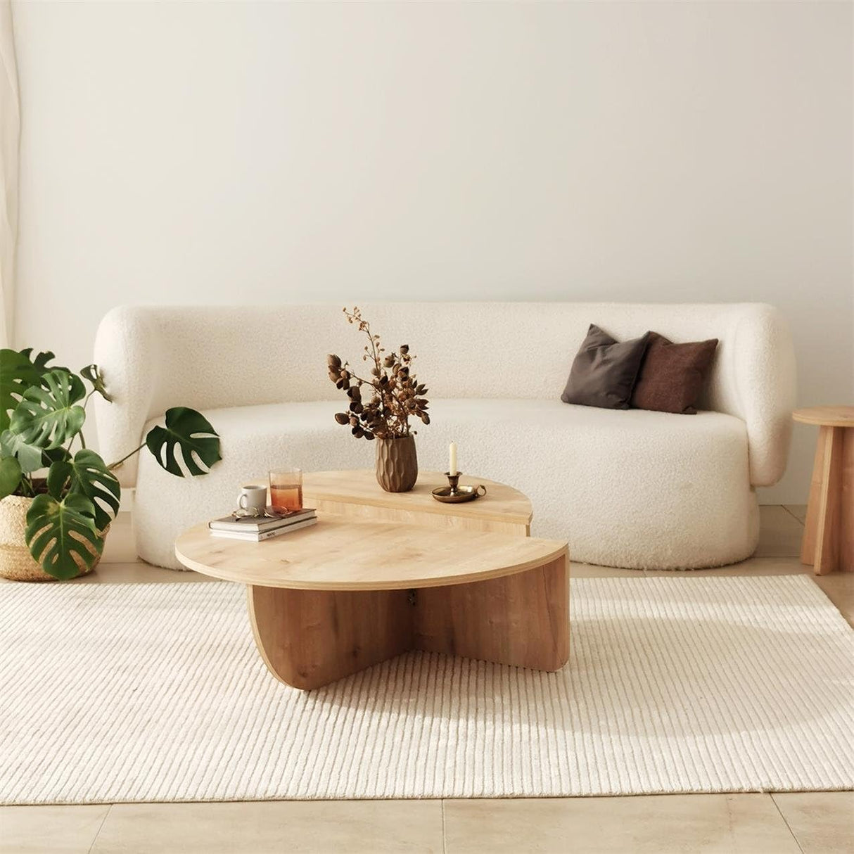 FAWdecor Modern Wooden Round Coffee Table,Chipboard Wood Center Table,Unique Nesting Coffee Tables,Mid Century Aesthetic Low Coffee Table (Oak) FAWdecor