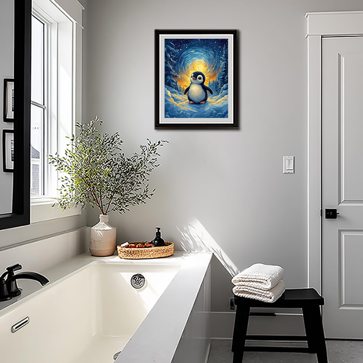 ARNLRDYA Penguin Animals Paint by Numbers for Adults, Starry Sky Paint by Number Kits, Forest Snow Acrylic Painting for Home Decor -Cute Animal(16×20inches, No Frame) ARNLRDYA