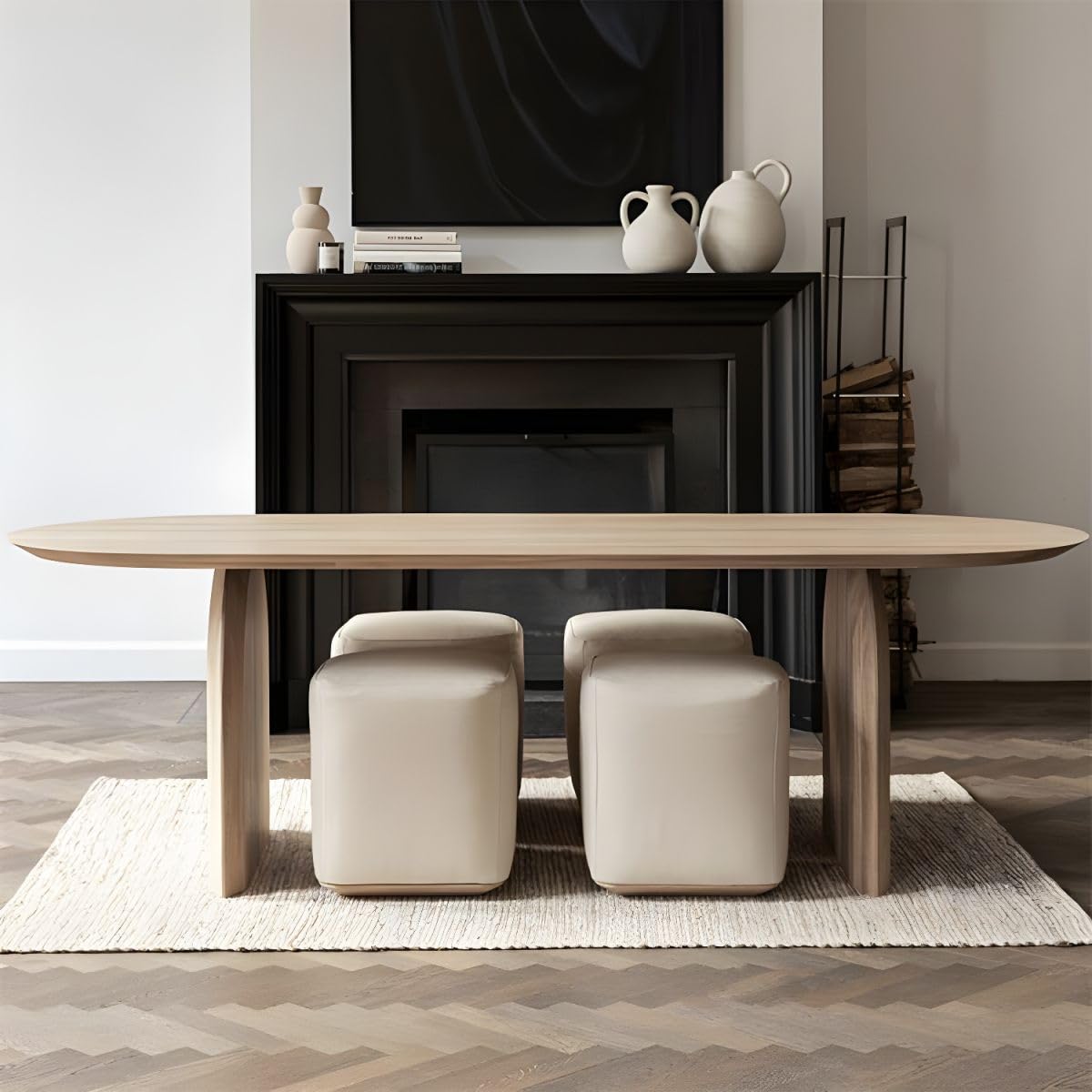 LAKIQ Oval Dining Table Solid Wood Conference Table Rectangle Meeting Room Table Office Writing Desk Table Only - Without Chairs (Natural, 70.9" L x 31.5" W x 29.5" H) LAKIQ