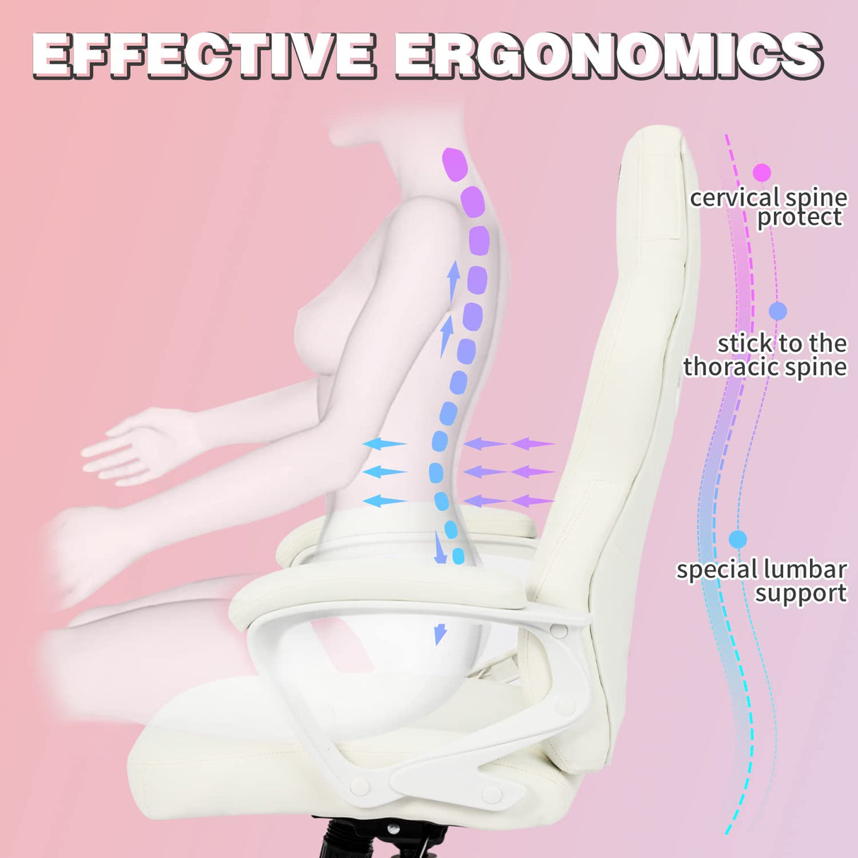 JOYFLY White Gaming Chair, Gaming Chair for Girls Teens, Kawaii Gaming Chair Ergonomic PC Office Chair with Dirt-Resistant Leather(White) JOYFLY