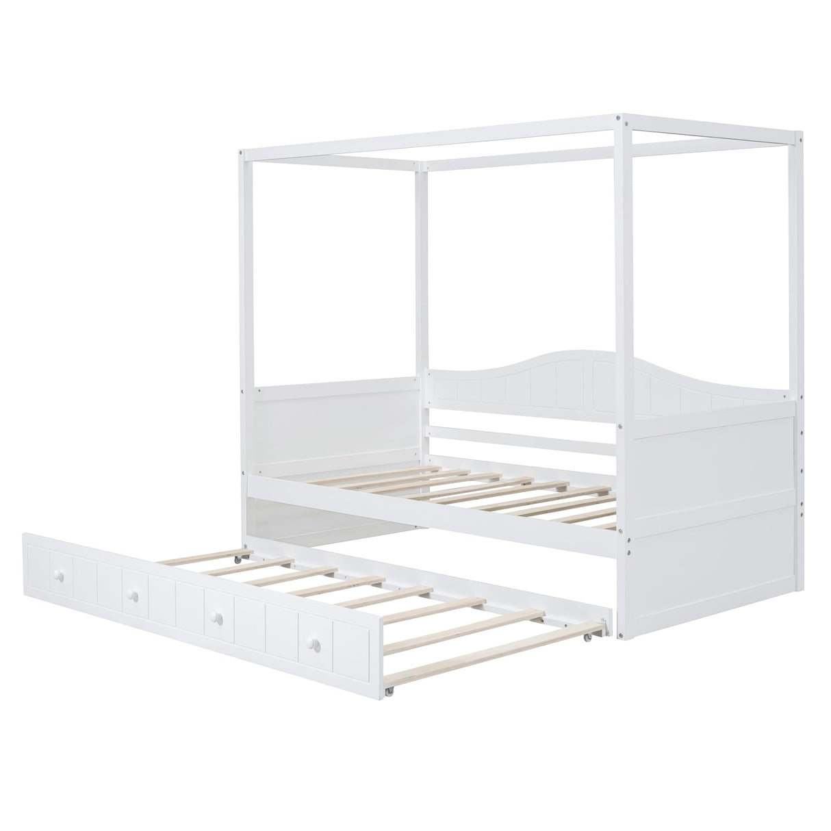 Harper & Bright Designs Modern White Twin Canopy Bed with Trundle for Kids and Teens Harper & Bright Designs