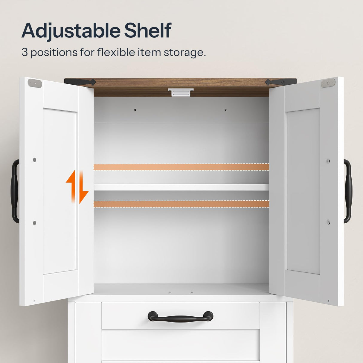 HOOBRO Farmhouse Wall Mounted Cabinet with Adjustable Shelf, Medicine Cabinet with Flip-Down Door, Over The Toilet Bathroom Organizer, for Small Bathroom, Kitchen, White and Walnut HOOBRO