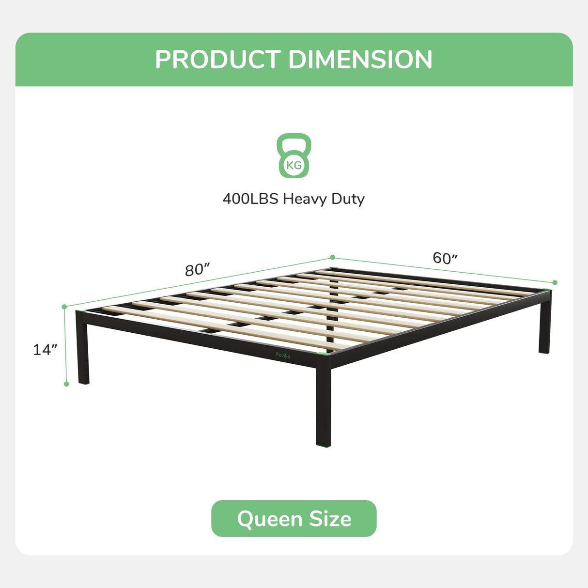 Novilla 14 Inch Queen Size Bed Frame, Metal Bed Frame with Storage,Queen Platform Bed Frame No Box Spring Needed, Wooden Slats Support, Heavy Duty, Easy Assembly, Black Novilla