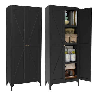Howzone Tall Pantry Cabinet, 65" Kitchen Cupboard with Doors and Adjustable Shelves, Food Pantry Cabinets, Metal Hutch Cabinet with Storage for Kitchen, Living Room, Dining Room, Black