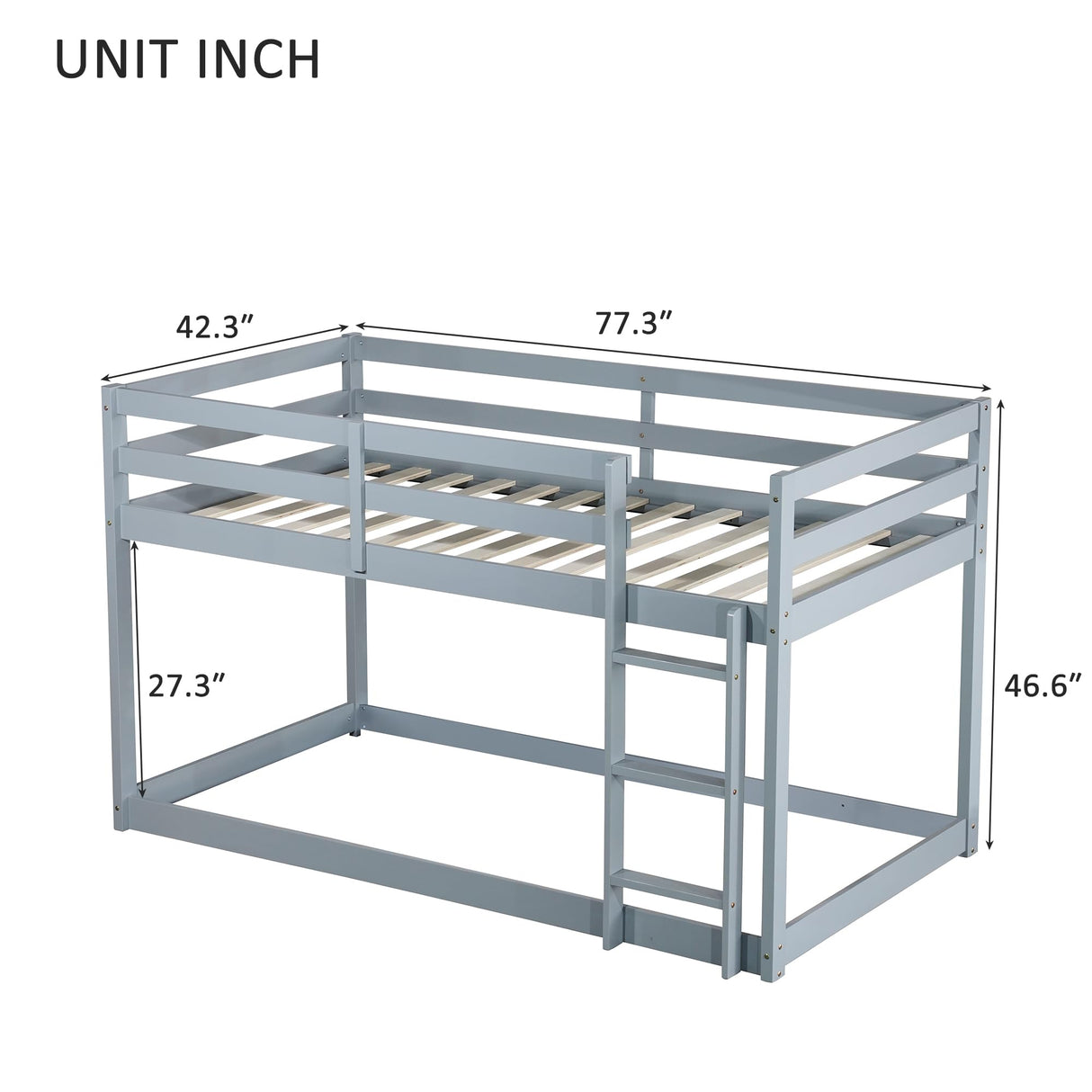 PVWIIK Bunk Bed Twin Over Twin with Ladder & Safety Guard Rails,Solid Wood Bunk Bed Frame for Kids,No Box Spring Needed, Grey PVWIIK