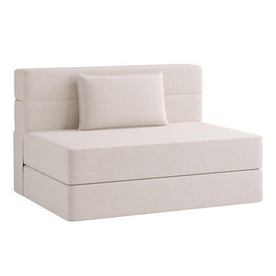 Luoxiao Folding Sofa Bed Twin with Pillow, Portable Foldable Sofa Bed for Travel, Camping, Guest, Trifold Mattress with Breathable & Washable Cover, Convertible and Easy to Storage, Off White