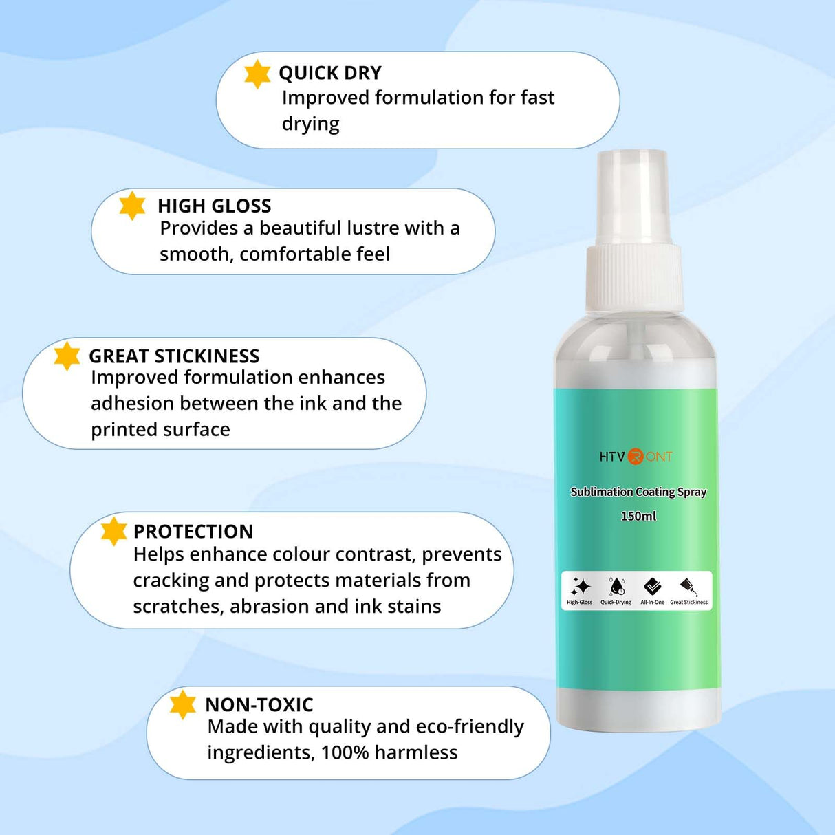 HTVRONT Sublimation Coating Spary for Cotton Shirts 2x150ml, Sublimation Spray for All Fabric, Canvas, Carton, Pillow, Sublimation Spray Quick Dry & High Gloss, Vibrant Color & Strong Adhesion HTVRONT