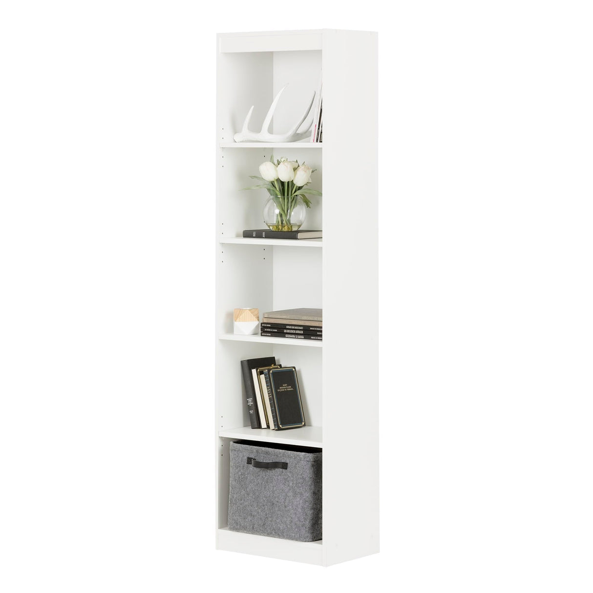 South Shore Axess 5-Shelf Narrow Bookcase, Pure White South Shore