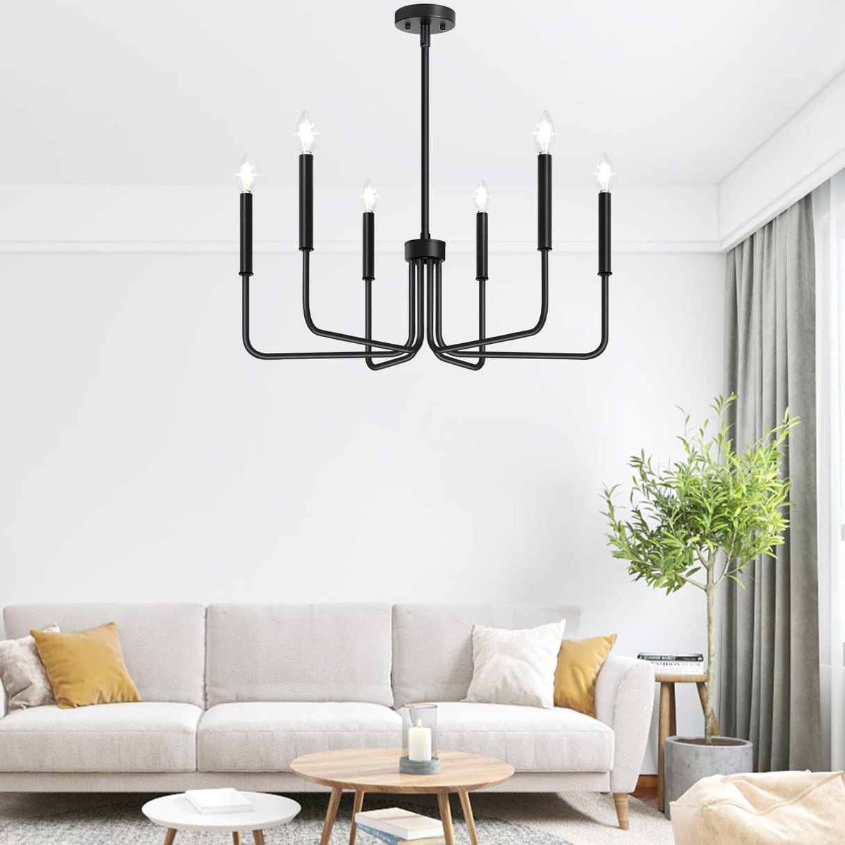 Black Chandelier, 6-Light Farmhouse Chandelier for Dining Room Lighting Fixtures Hanging, Dining Light Fixtures Industrial Modern Chandelier for Bedroom, Foyer, Hall, Kitchen, Living Room and Entryway Lynnoland