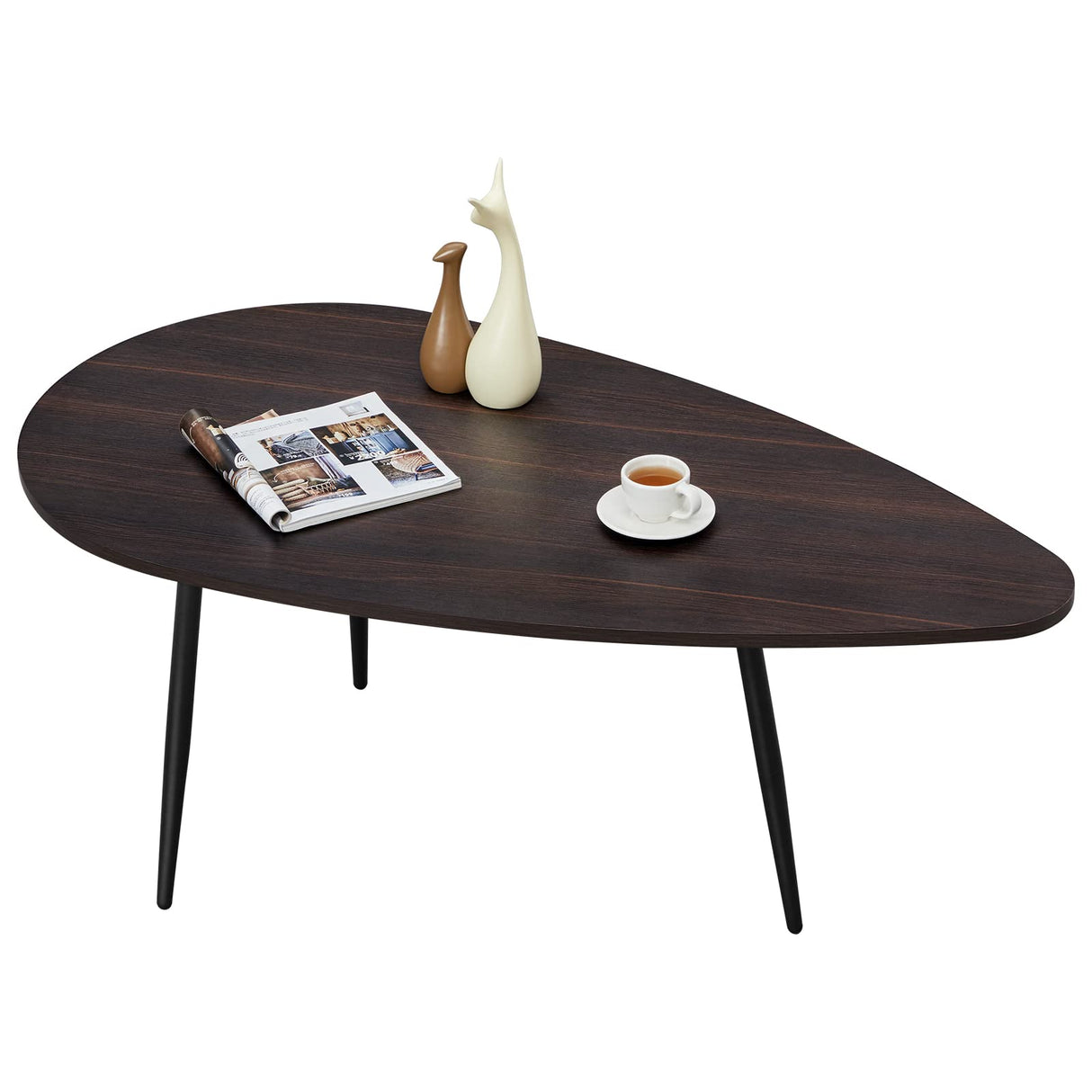 SAYGOER Oval Coffee Table Espresso Wood Mid Century Modern Coffee Tables Unique Retro Farmhouse Accent Center Sofa Rustic Table for Living Room Home Office Easy Assembly, Dark Brown SAYGOER