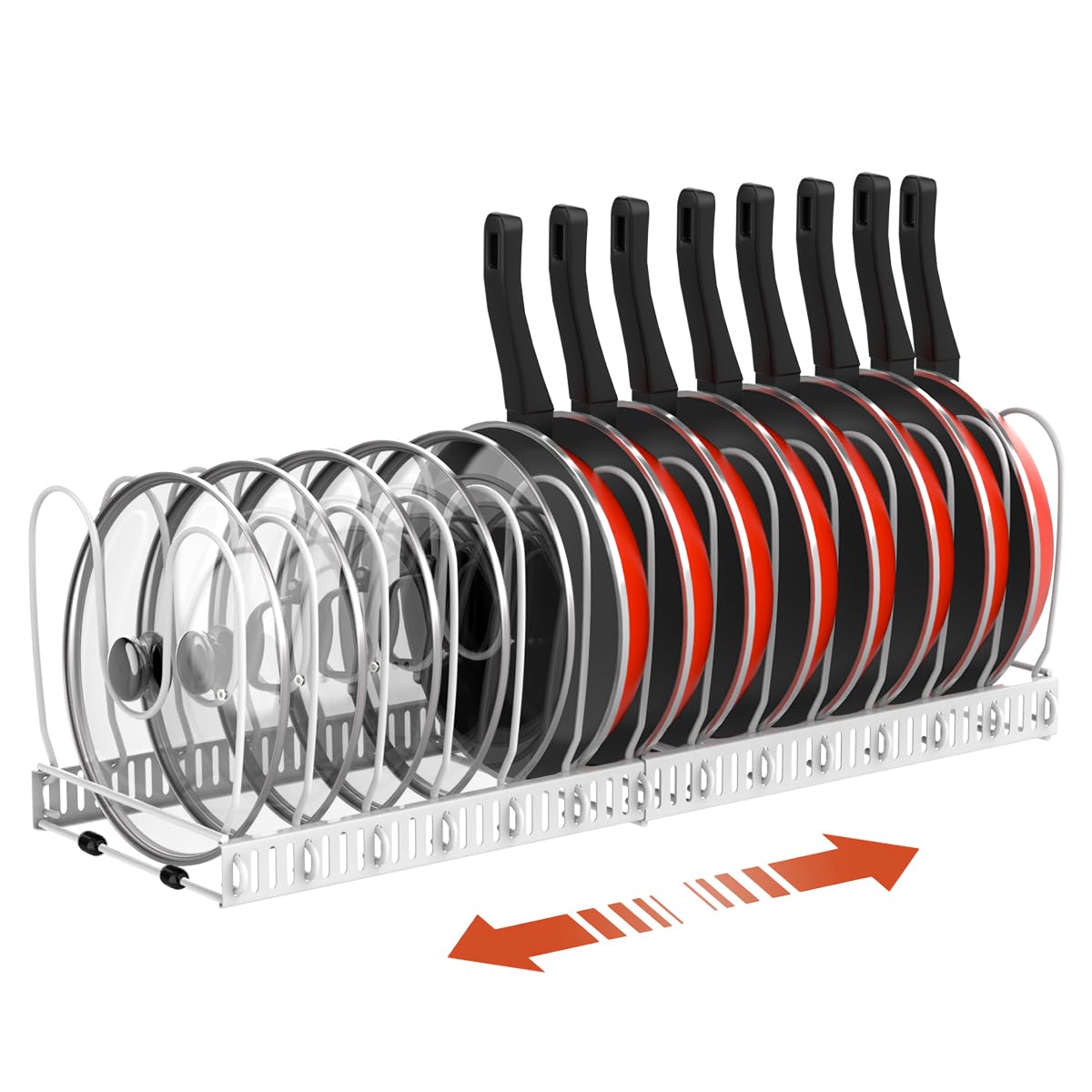 Housolution Pot and Pan Organizer Rack for Cabinet, Upgraded Expandable Pot Lid Organizer with 14 Adjustable Dividers, Pan Holder Storage Rack for Kitchen Cabinet, White Housolution