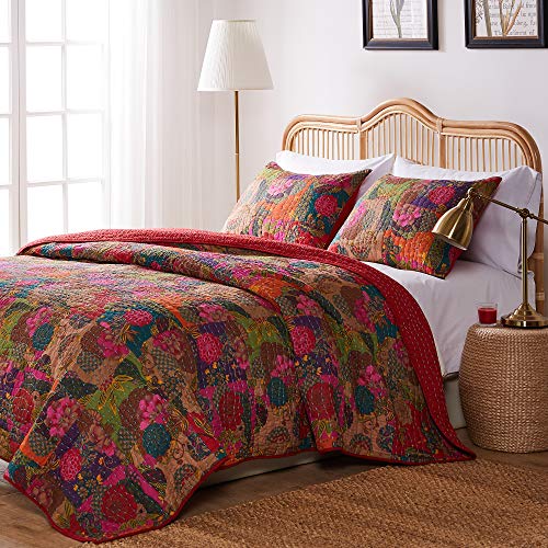 Greenland Home 3-Piece Jewel Quilt Set, King, Multicolor, Red Greenland Home Fashions