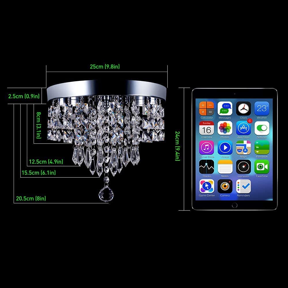 Deckrico Crystal Chandelier Modern Led Ceiling Light Flush Mount Stainless Steel Fixture Beaded Light Shade for Bedroom Dining Room Hallway Porch (White Light) Deckrico