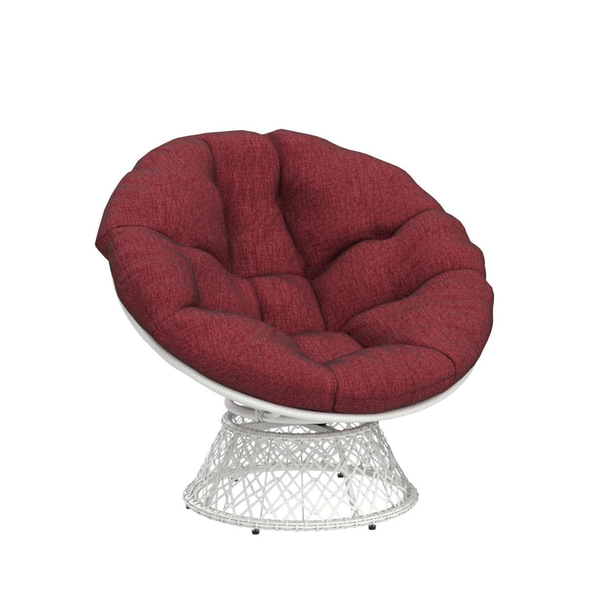 Bme 40" Ergonomic Wicker Papasan Chair with Soft Thick Density Fabric Cushion, High Capacity Steel Frame, 360 Degree Swivel for Living, Bedroom, Reading Room, Lounge, Cherry Sangria - White Base Bme