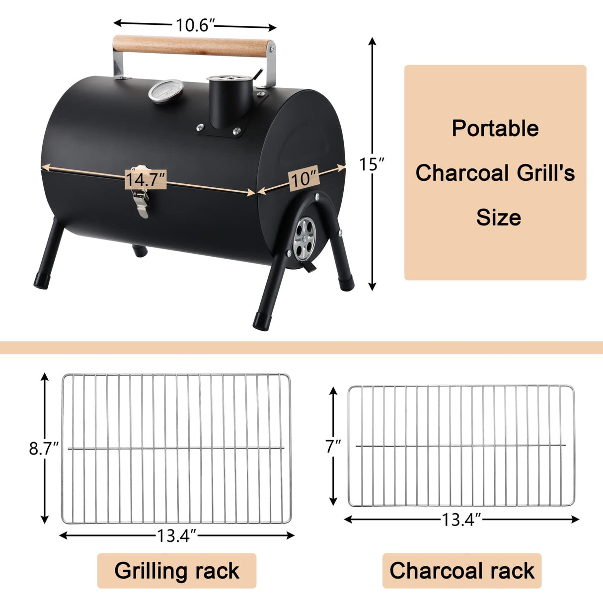 HaSteeL Portable Charcoal Grill, Small Folding Outdoor Grill, Mini Black Barbecue Grill with Thermometer, Compact Tabletop BBQ Grill for Camping Picnic Backyard Patio, 116 Square Inches & Screwdriver HaSteeL