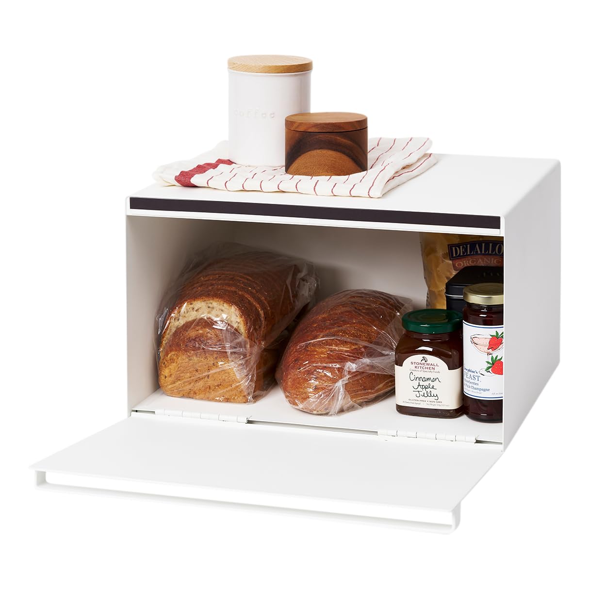 Yamazaki Home Tower Bread Box Keeper Holder Container, Metal Bread Holder Saver, Slim Space Saving Counter Storage - Horizontal - Steel YAMAZAKI