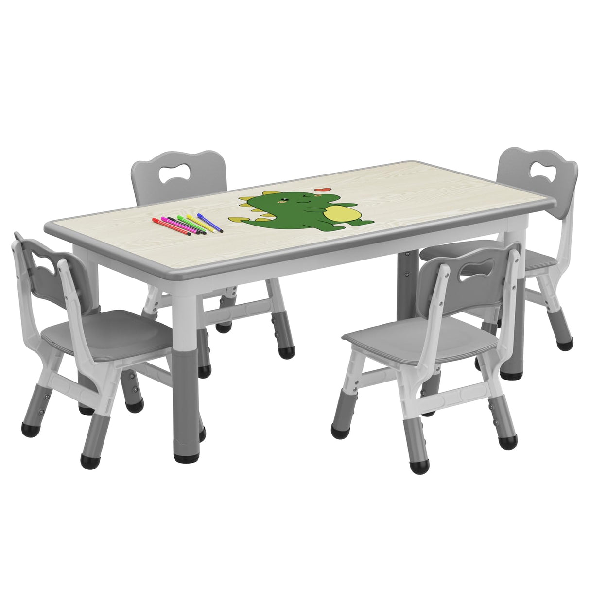 Kids Table and Chair Set, Height Adjustable Toddler Table and 4 Chairs Set for Ages 2-10, Graffiti Desktop, Non-Slip Legs, Arts & Crafts Table, Children Activity Table for Daycare Classroom Home GAOMON