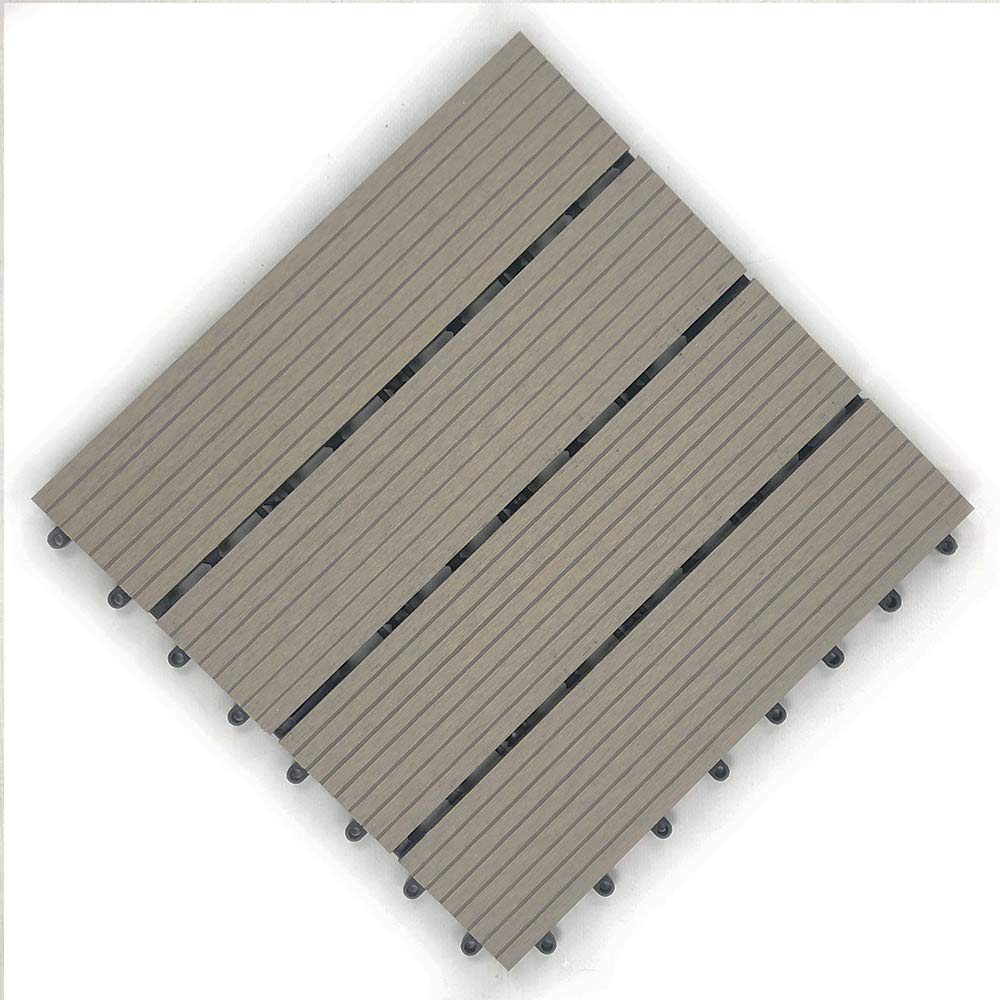 RevTime Easy DIY Wood-Plastic Deck Tiles 12" x 12" x 3/4”, Outdoor Garden, Interlocking Outdoor Deck Floor, Patio Area, Patio Paver, Gray (9 pcs in a Pack) RevTime