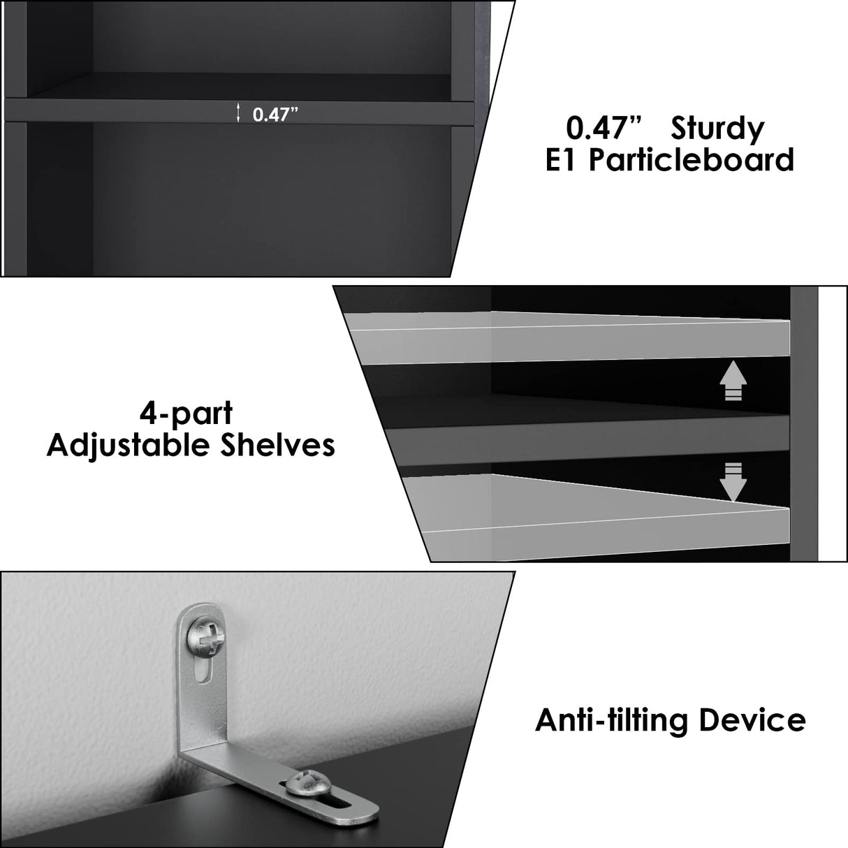 FOTOSOK 8-Tier Adjustable Media Tower Rack - Slim Black Storage Cabinet for CDs, DVDs, and Books FOTOSOK