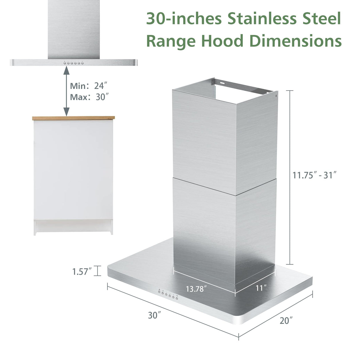 ONEEON 30" Range Hood - 900 CFM Stainless Steel Wall Mount Kitchen Exhaust with 4 Speed Fan, LED Lights, Push Button, Ultra-thin Body, Chimney Style Stove Vent Hood & Ducted Exhaust Vent ONEEON