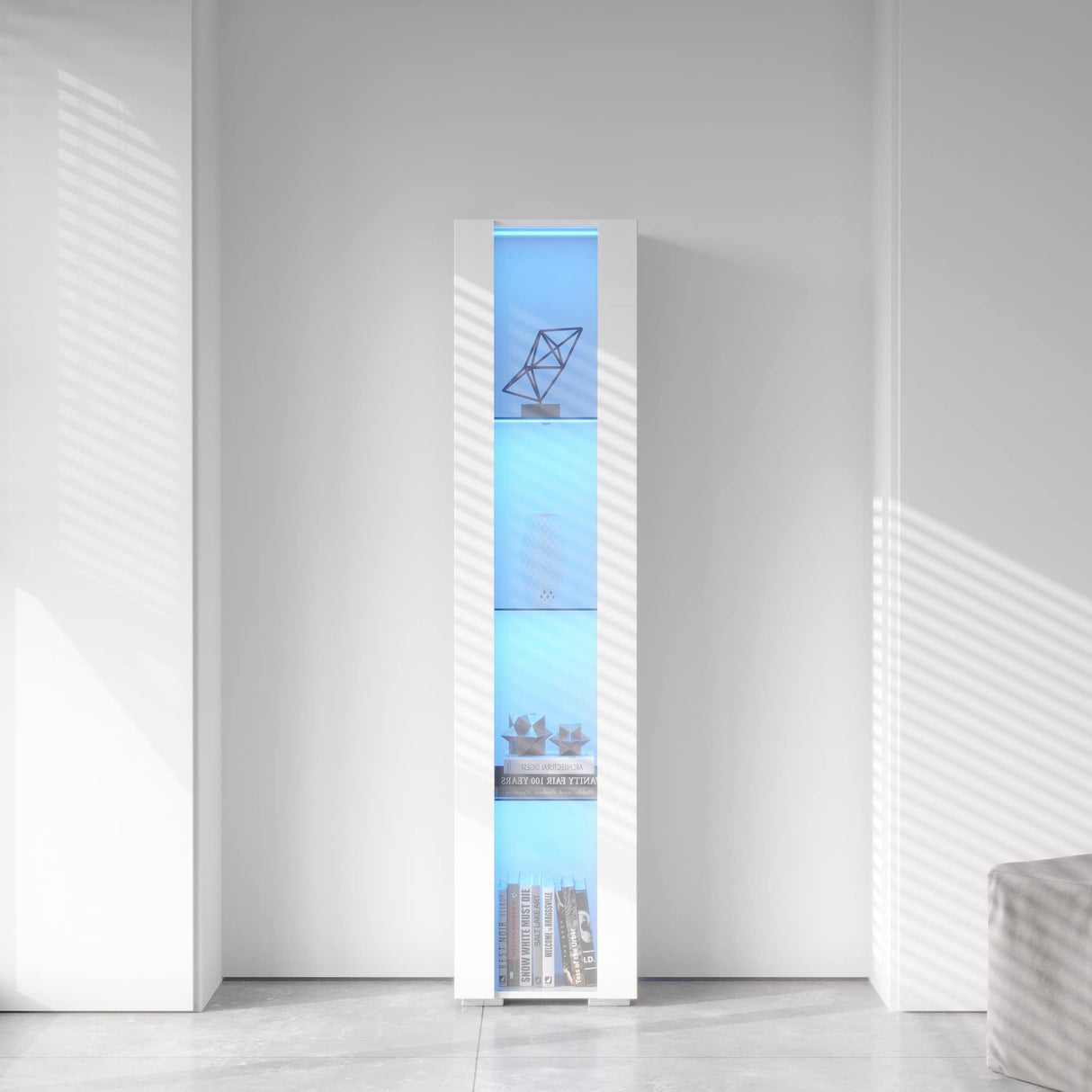 Pvillez 67" Modern LED Display Cabinet with 4 Glass Shelves - Stylish High Gloss Storage for Living Room, Bedroom, or Office (White) Pvillez