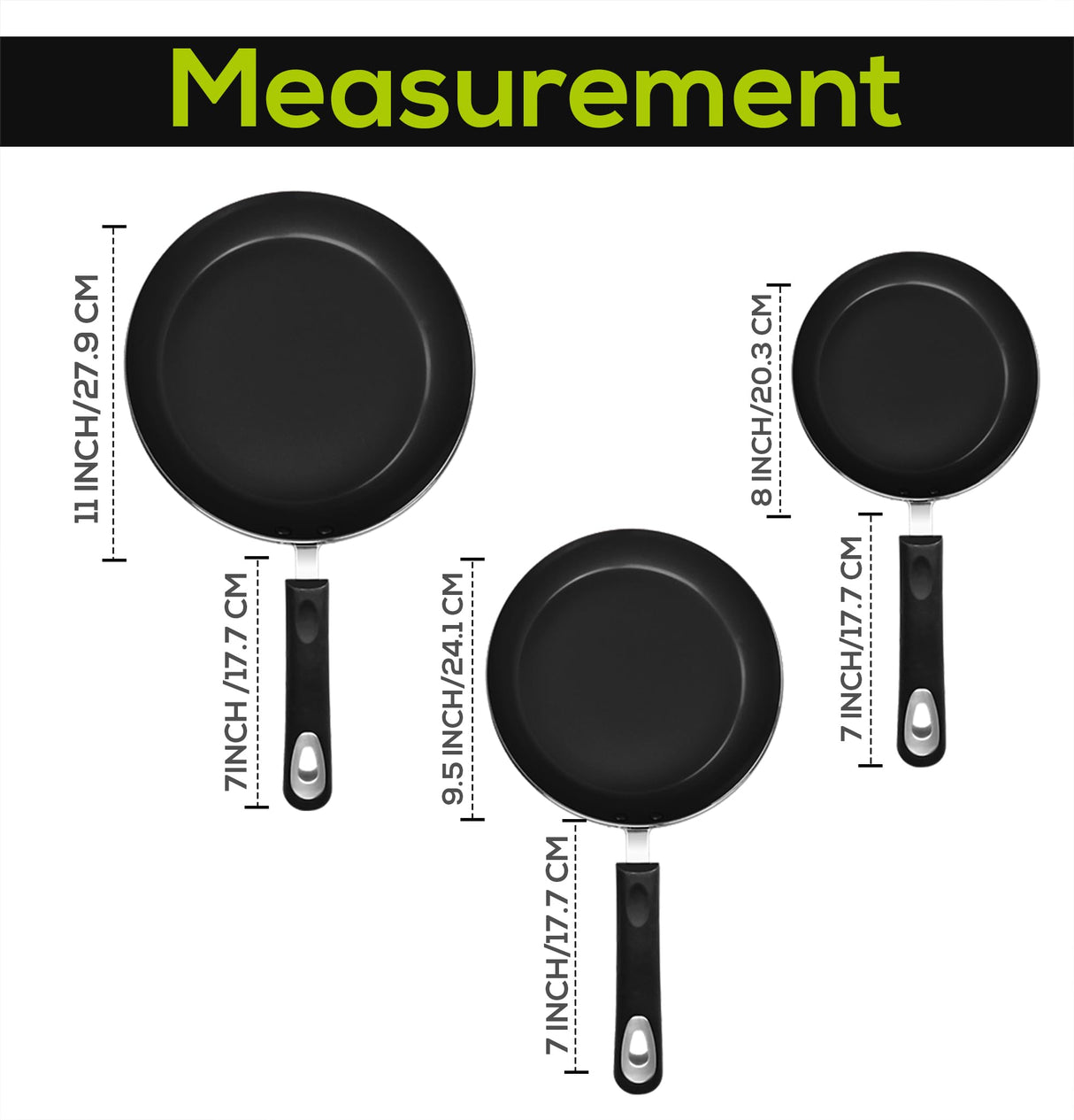 Utopia Kitchen Non-Stick Frying Pan Set with Induction Bottom, 3-Piece Nonstick Cookware Set Including 8, 9.5, and 11 Inch Frying Pans Nonstick with Bakelite Handle, PFOA Free, Dishwasher Safe, Grey Utopia Kitchen