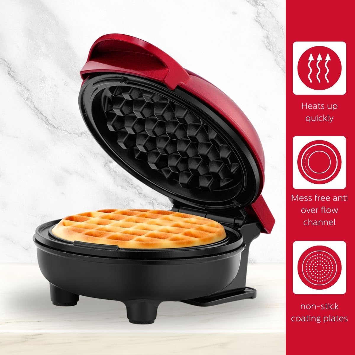 Holstein Housewares Personal Non-Stick Waffle Maker, Metallic Red - 4-inch Waffles in Minutes Holstein Housewares