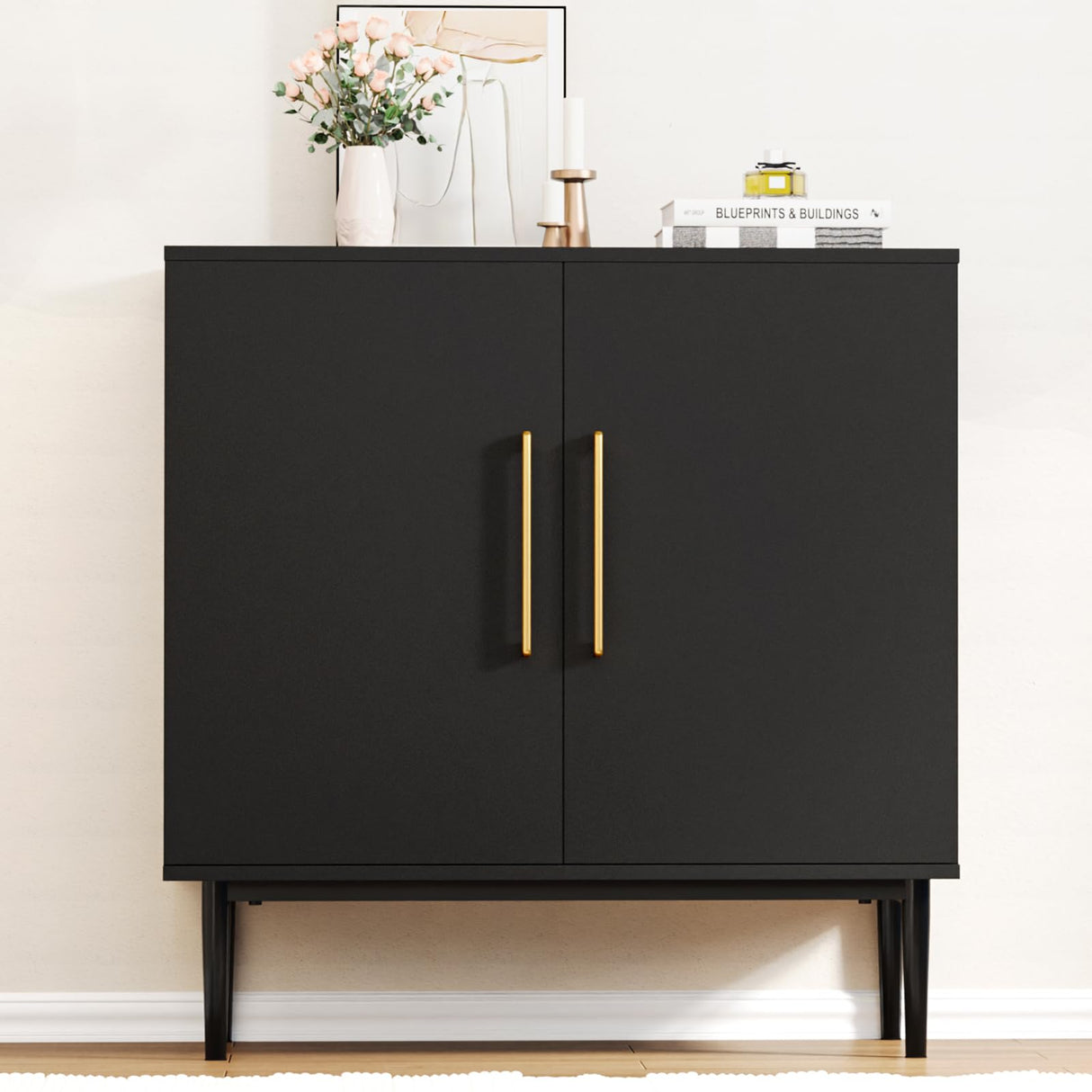Vrullu Modern Storage Cabinet, Free Standing Buffet Cabinet, Black Sideboard and Buffet Storage, Wood Accent Cabinet for Living Room, Hallway, Entryway, Dining Room, Bedroom (1, Black) Vrullu