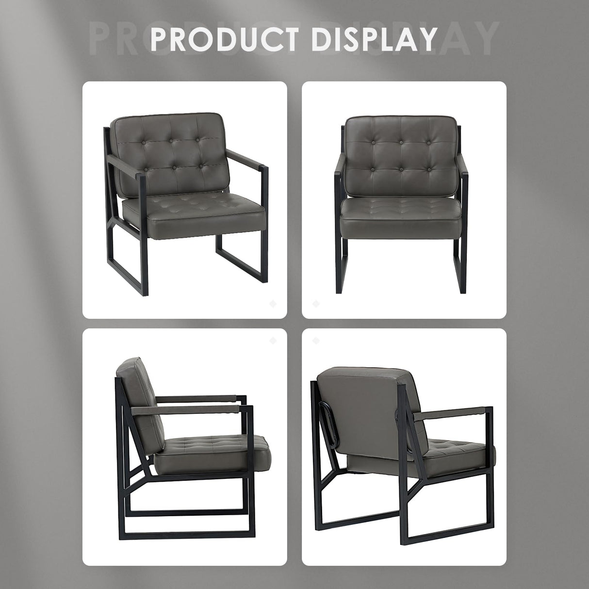 COLAMY Accent Chairs Set of 2, Modern Accent Arm Chairs for Living Room, Comfy Leather Armchairs with Metal Legs for Bedroom Reception Room, Grey COLAMY