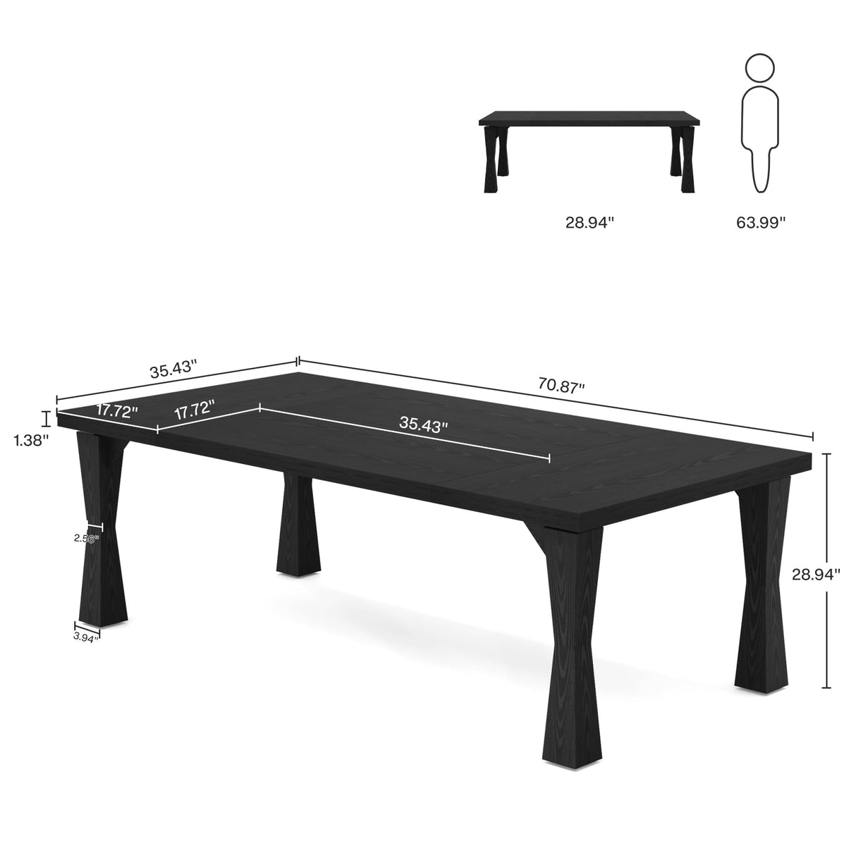 Tribesigns Executive Desk, 71" W x 35" D Large Office Desk, Modern Computer Desk Conference Table Meeting Room Table, Business Furniture for Home Office, Black Tribesigns