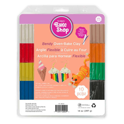 Sculpey Bake Shop Bendy Polymer Oven Bake Clay, 8 unique color set, pieces become rubbery and super flexible after baking, 2 modeling tools, made for creating holiday, figurines and school projects.