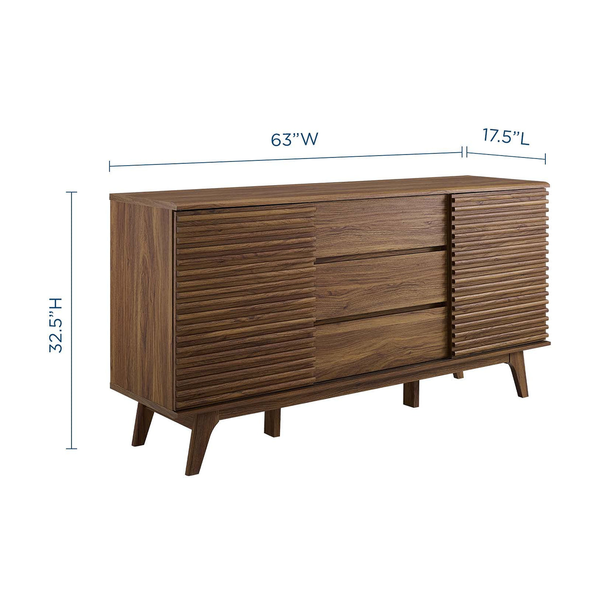 Modway Render 63" Mid-Century Modern Sideboard Buffet Table or TV Stand in Walnut Modway