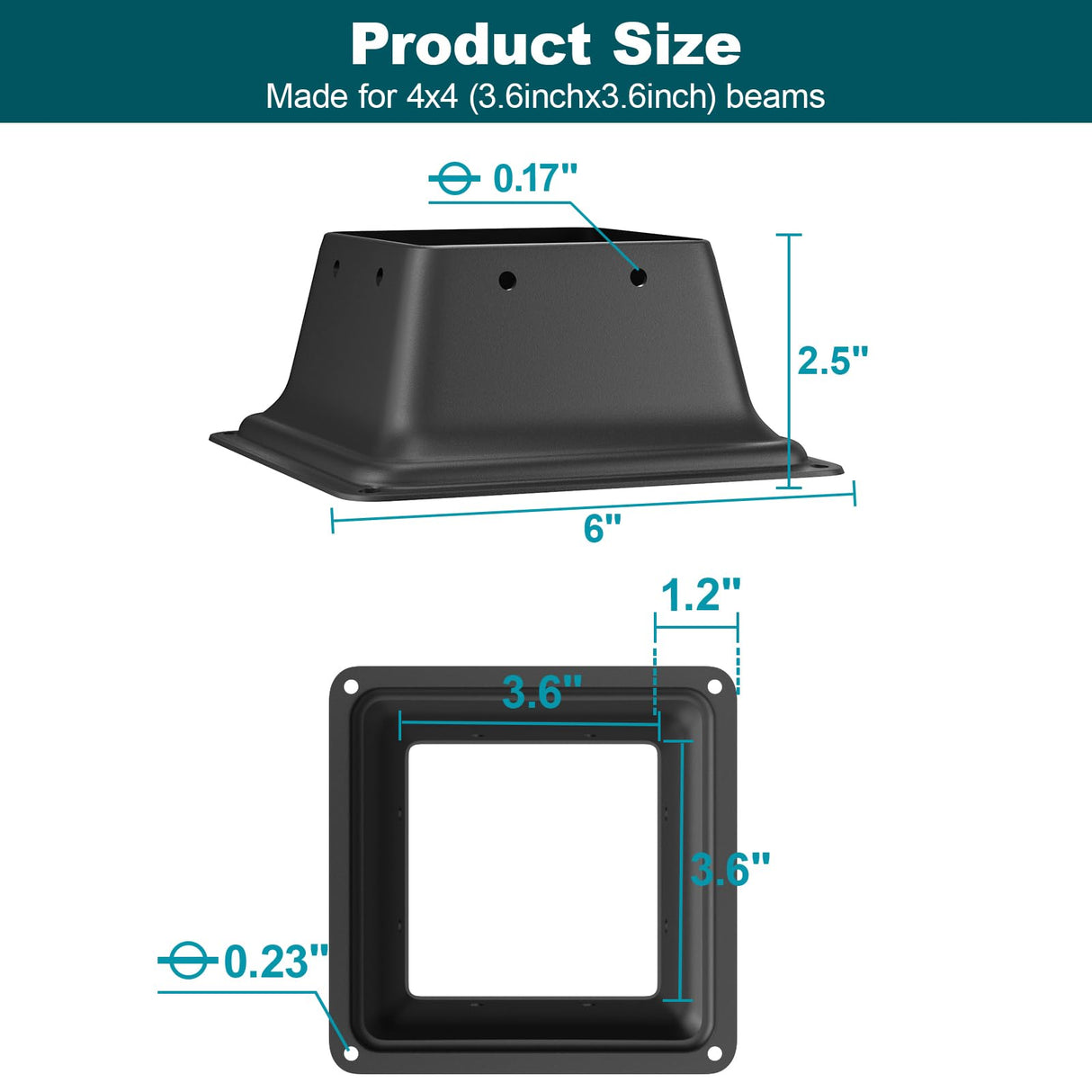 SPACEEUP 4x4 Post Base Black Square Brackets 3PCS Internal Size 3.5 x 3.5 Inch Heavy Duty Steel Deck Post Base Cover Fit for 4 x 4 Standard Wood Post Anchor Deck Base Plate SPACEEUP