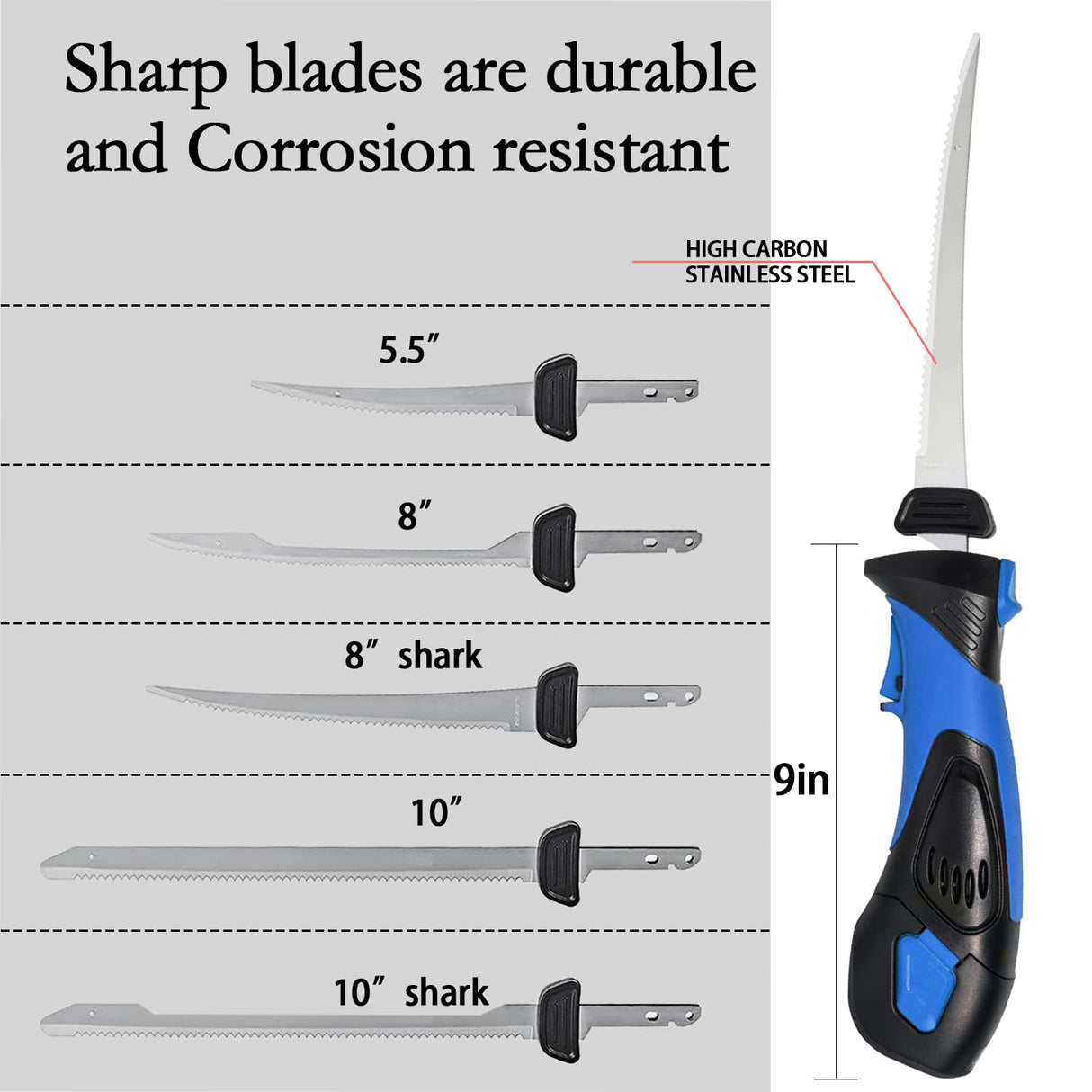 Pratuor Cordless Electric Fillet Knife - 5 Ti-Nitride Coated Non-Stick Blades, Ergonomic Non-Slip Grip Handle & Cooling Vent Stylish with Carry Bag,Perfect Electric Knife for Cutting Board Effortless Fishing (Blue) Pratuor