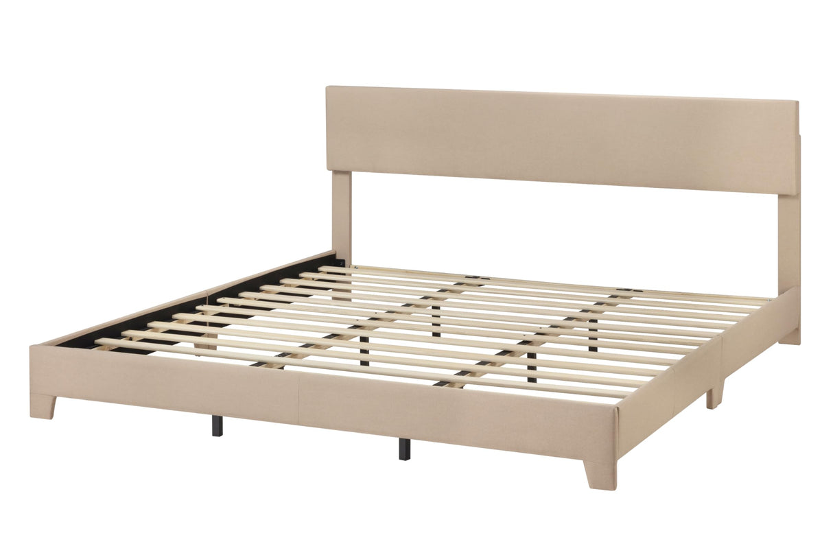 Allewie King Size Beige Upholstered Bed Frame with Adjustable Headboard and Sturdy Wood Slats Allewie