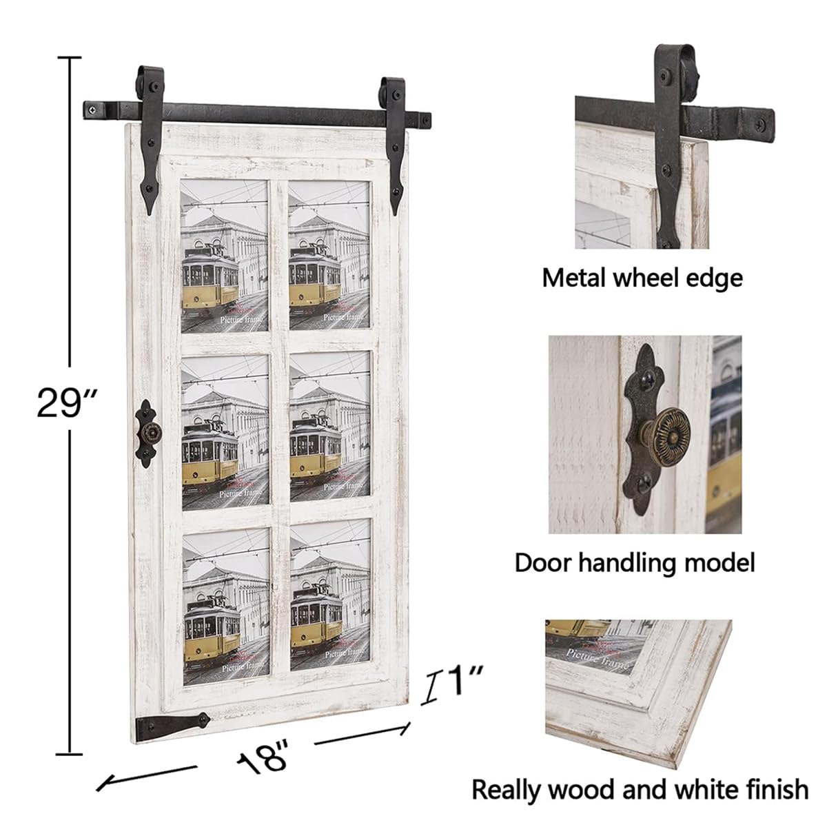 RiteSune White Wooden Barn Door 5x7 Photo Picture Frame Collage Wall Mounted for Family Entryway, Living Room, Bedroom RiteSune