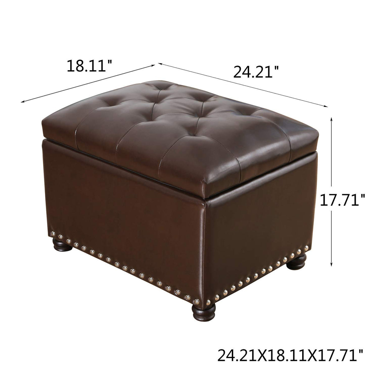 Joveco Leather Storage Ottoman Bench Rectangle 24 Inch Foot Rest Ottomans Stool for Living Room Bedroom(Brown) Joveco