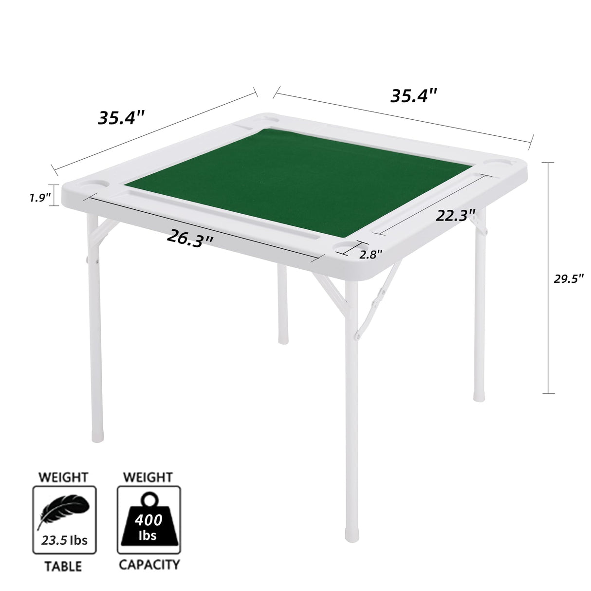Allpop 35.4’’ Folding Mahjong Table, Square 4 Player Card Game Table with Longer Chip Trays, Cup Holders & Green Professional Tabletop for Domino, Poker, Jigsaw Puzzles Allpop