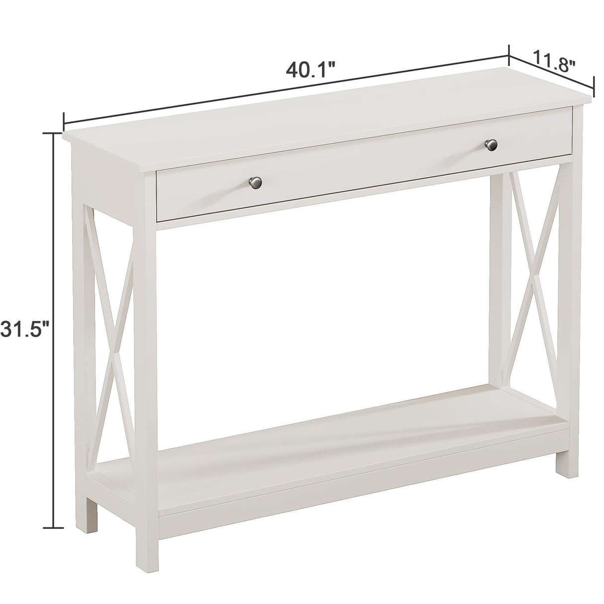 Treocho White Console Table with Drawer and Storage Shelves, Foyer Sofa Table Narrow for Entryway, Living Room, Hallway Treocho