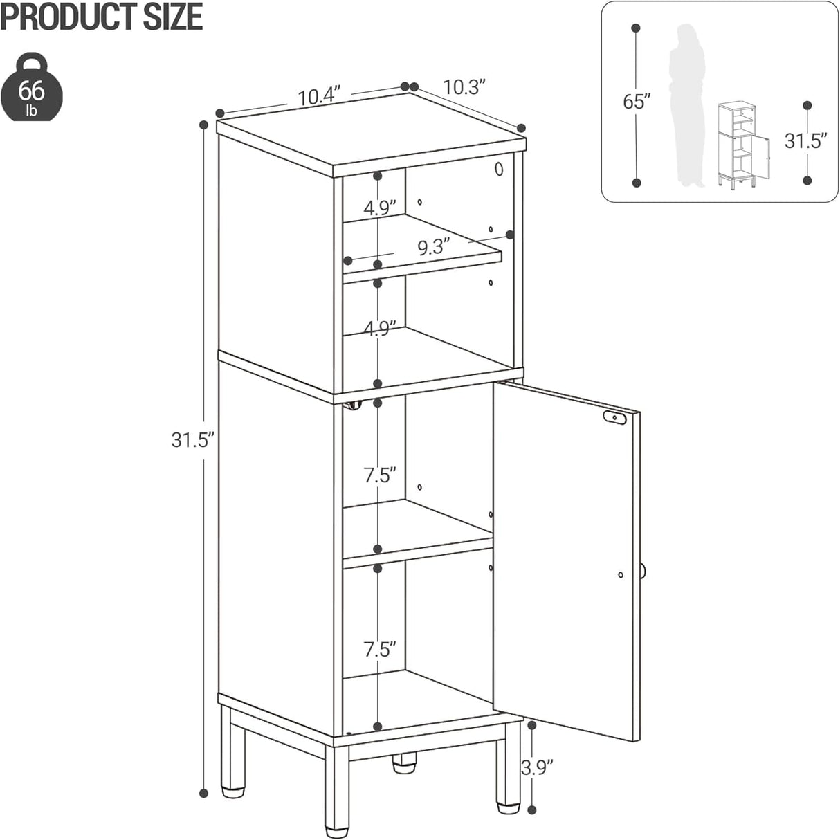 Hzuaneri Bathroom Storage Cabinet, Corner Floor Cabinet with Shelves, Customized Door Opening Direction, Bathroom Organizer with Adjustable Shelf for Kitchen, Living, Toilet Paper Cabinet, Black Hzuaneri